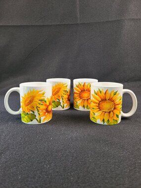 Royal Norfolk Sunflower Mugs Set of 4 Casual Cozy Floral Summer EUC READ